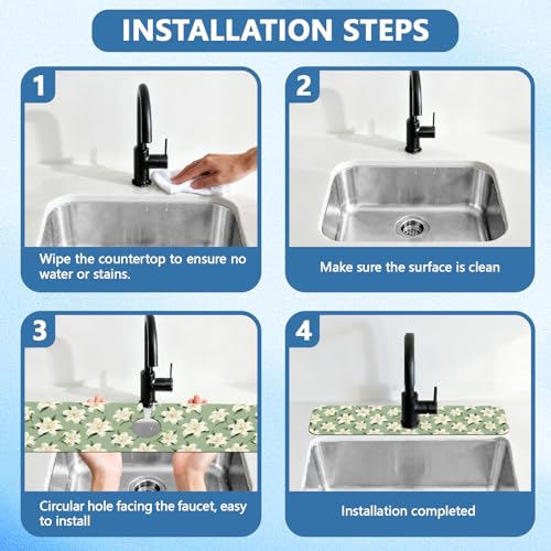 2 Pcs Kitchen Sink Splash Guard Faucet Mat Lily Faucet Mat for Sinks Flowering Plant Absorbing Drying Mats for Kitchen Bathroom, 23.6x5.5inch - color: Lily