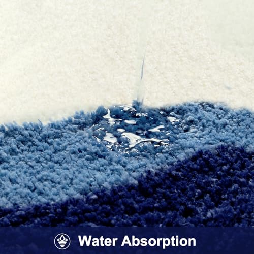 HAOCOO Luxury Soft Long Bathroom Rugs, 24x59 Inch Irregular Shape Non-Slip Boho Bath Rug, Microfiber Absorbent Washable Rugs for Bathroom Bedside Sink Tub Shower - color: Blue, size: 4'11" x 2' (Irregular)