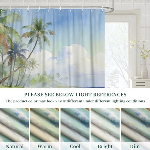 Fabric Shower Curtain with Hooks, Waterproof & Washable Polyester, Blue Coastal Beach Tropical Ocean Theme Shower Curtains for Bathroom, Nautical Palm Tree Beachy Bathroom Curtain, 71x74 Inch - color: Coastal Vacation