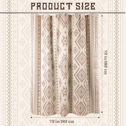 HunnmingRe Western Shower Curtain Waffle Southwest Aztec Geometric Stripes Fabric Shower Curtain Set with Hooks for Bathroom 72 x 72 Inches Farmhouse Boho Bath Curtains(Beige) - color: Beige