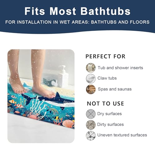 XIYUNTE Baby Bath Mat for Tub Non Slip Kids Bath Mat - 40"x16" Extra Long Bathtub Mat Non Slip Kids, Eco-Friendly Toddler Bath Mats with Suction Cups for Secure Grip, Easy to Clean & Easy Drying - color: Whale-light