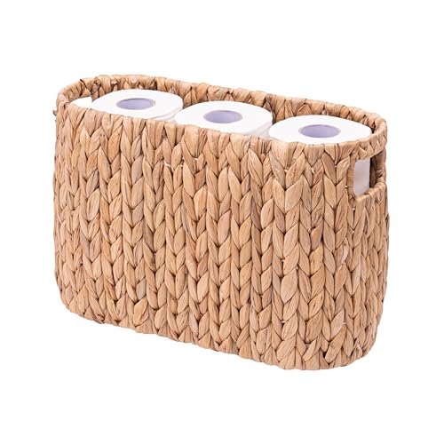 Wicker Toilet Paper Storage Holder with Built-in Handles, Toilet Paper Holder for up to 6 Mega Rolls, Water Hyacinth Toilet Paper Baskets Bathroom Accessories Organizer