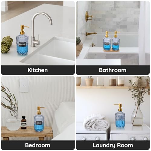 Segbeauty 15.2oz Glass Soap Dispenser Bathroom Bottle, 2pcs Gray Shampoo and Conditioner Dispenser with Labels, 450ml Pump Bottle for Kitchen, Lotion Cream Container with Golden Stainless Steel Pump - color: Gray Gold, size: 15.2oz/450ml