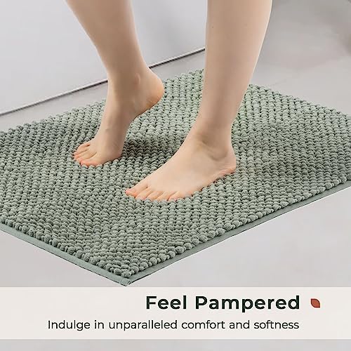FRESHMINT Chenille Bathroom Rugs 2 Piece Set - Non-Slip Water Absorbent 17x24"+20x32"+ Bath Mats, Sage Green - color: Sage Green, size: 24"x17"+32"x20"