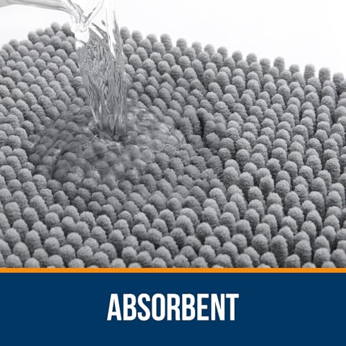 OLANLY Toilet Rugs U-Shaped 20x20, Extra Soft Absorbent Chenille Contour Bathroom Rugs for Toilet, Dry Quickly, Machine Washable, Non-Slip Bath Mat, Grey - color: Grey, size: 20" X 20" Contour Rug
