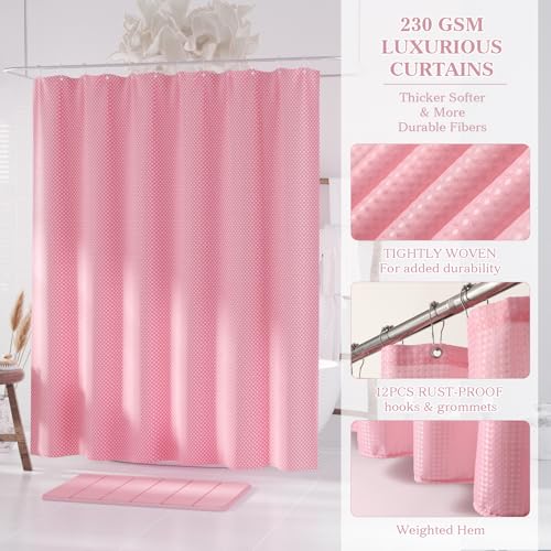 Light Pink Bathroom Accessories Set - Bathroom Sets, 25PC Bath Accessory Set, Bathroom Sets with Push Top Trash Can, Shower Curtain and Rugs, Toilet Brush, Trash Can & Soap Dispenser - color: Pink & Silver, size: 25-Piece Set (Accessories + Shower Curtain