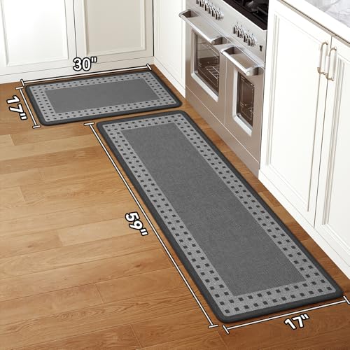 Kitchen Mats for Floor, 17''x30''+17''x59''Kitchen Rugs Set of 2, Washable Absorbent Kitchen Mat Non Slip, Braided Kitchen Runner Rug, Kitchen Sink Rug, Grey - color: B Graphic Grey, size: 17''x30''+17''x59''