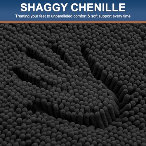 Smiry Bathroom Rugs Set 2 Piece, Soft Absorbent Chenille Bath Mat and U-Shaped Toilet Rug Set, Non Slip Shaggy Bath Carpet for Tub, Shower and Floor (30x20+24x20, Black) - color: Black, size: 30"x20"+ U Shape 24"x20"