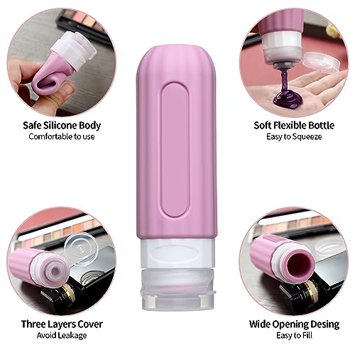 Mrsdry 16 Pack Travel Bottles for Toiletries, Leakproof Travel Containers for Toiletries, TSA Approved Silicone Travel Accessories Squeezable Refillable 3oz for Shampoo Conditioner Lotion - color: Purple