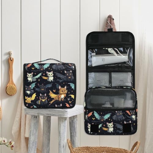 MNSRUU Hanging Toiletry Bag Gothic Skull Cat Bat Travel Makeup bag for Toiletries Portable Travel Toiletry Organizer Cosmetic Bags with Hanging Hook - color: Skull I 4212