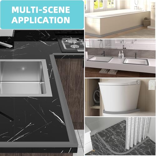 Shower Threshold Water Dam,Walk in Shower Water Guard, Shower Dam Water Barrier Bathroom Sink Splash for Dry And Wet Separation Caulk Seal Strip Edge Trim (78Inch, Gray) - color: Gray, style: 78Inch