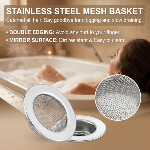 Seatery 2PCS 1.50" Bathtub Hair Catcher, Bathroom Sink Strainers, Tub Drain Hair Catcher, Drain Strainer for Shower, Laundry, Mop Pool, Utility, Slop, RV Sink, Stainless Steel - size: 1.50 inch