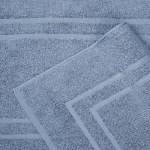 Feather & Stitch 2 Piece Towel Like Bath Mats (30x21 Inch) 100% Cotton Terry Bath Mats, Bathroom Shower Floor Mats [NOT A Bathroom Rug], Soft Absorbent Washable Mats - Pool Blue - color: Pool Blue