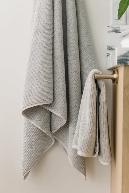 Cozy Earth Ribbed Hand Towel Set - 60% Cotton 40% Viscose from Bamboo Hand Towels - Soft & Absorbent Textured Ribbed Pattern - 2 Pack Light Grey - color: Light Grey, size: Hand Towel