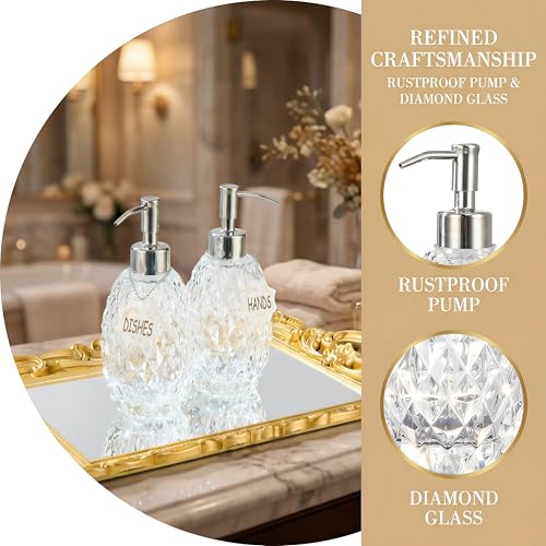 MALACHI Glass Soap Dispenser, 304 Rustproof Stainless Steel Pump, Refillable Multi‑use for Hand Soap, Dish Soap, Body Wash, Shampoo, Baby Wash for Bathroom Kitchen & Commercial - color: Light Clear