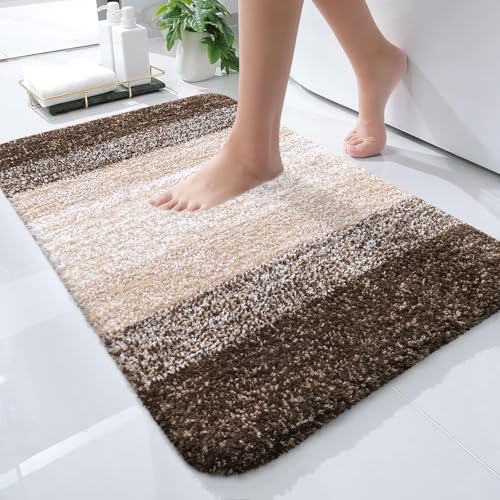 OLANLY Small Bathroom Rugs Mat 24x16, Extra Soft Absorbent Microfiber Bath Rugs, Rubber Backing, Quick Dry, Washable Bath Mats for Bathroom Floor, Tub and Shower, Home Decor Accessories, Light Brown - color: Light Brown, size: 24" X 16"