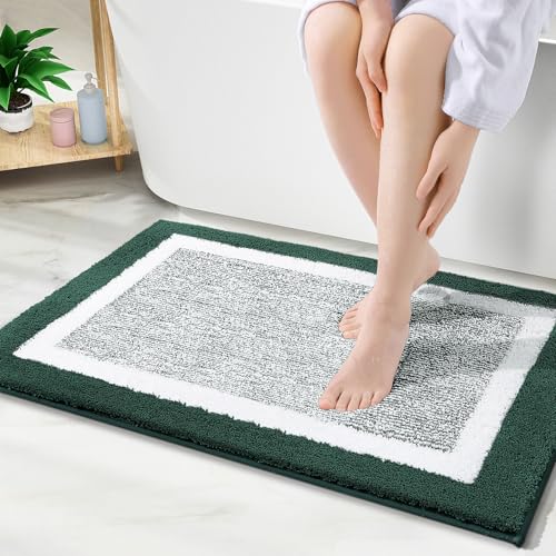 OLANLY Bathroom Rugs 30x20, Extra Soft and Absorbent Microfiber Bath Rugs, Non-Slip, Machine Washable, Quick Dry Shaggy Bath Carpet, Bath Mats for Bathroom, Tub, Shower, Blackish Green - color: Blackish Green and White, size: 30" X 20"
