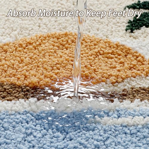 Bathroom Rug Mat, Desert Oasis Sunset Fluffy Rug with Cactus & Palm Tree, Ultra Absorbent Microfiber Shaggy Door Mat, Quick Dry Bath Rug Carpet for Toilet Bathtub Bedroom 20x31 Inch (Brown) - color: Green