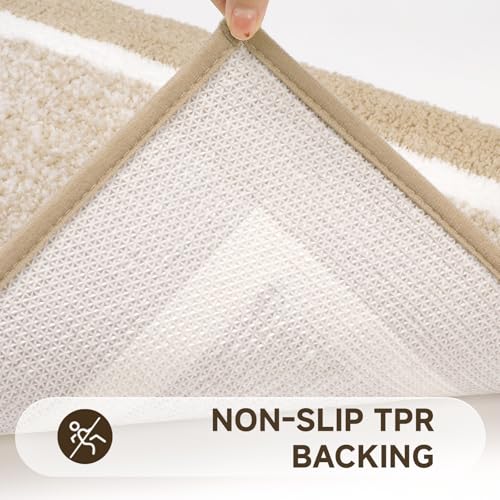 Pauwer 3 Pieces Bathroom Rugs Sets, Microfiber Shaggy Bath Mat Set, Ultra Soft Non-Slip Rug with U Shaped Toilet for Bathroom, Tub, Shower Washable Carpets Set,Beige - color: Beige, size: 18"x26"+18"x48"+U Shape 20"x24"