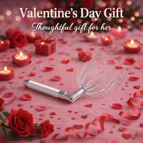 Head Massager Scalp, Vibrating Electric Scalp Massagers for Stress Relief | Battery Powered Head Scratchers Massager Whisk Hair Massage Relax Tool with 20 Metal Fingers, ldeal Gift for Women & Men - color: Silver Gray