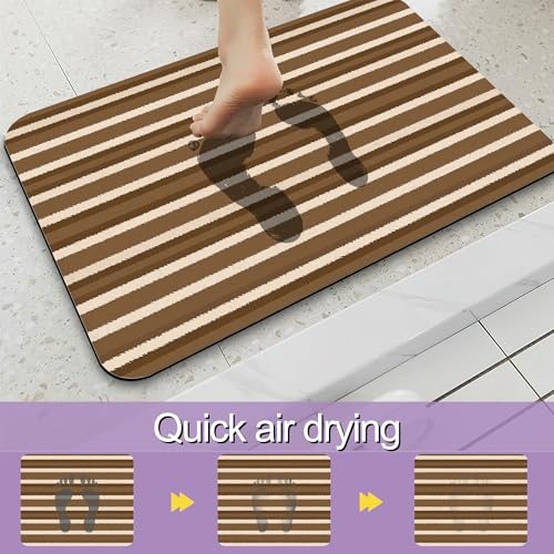 Brown Stripes Bath Mat, Water Absorbent Quick Dry Thin Bathroom Floor Mat, Rug for Bathroom Kitchen 17"x30" - color: Brown Stripes