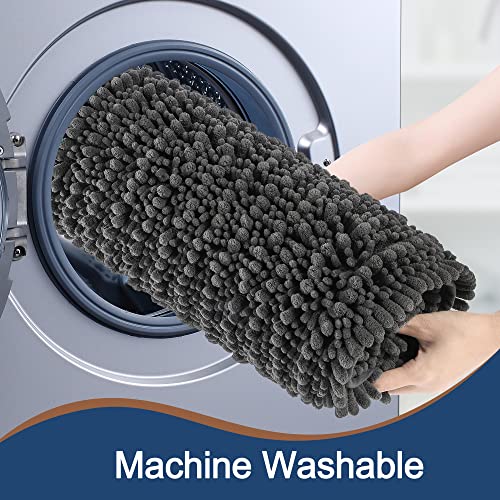 FLOLEOPA Luxury Chenille Charcoal Grey Bathroom Rugs Bath Mats Sets, Extra Soft and Absorbent Bathroom Rugs Non Skid Machine Wash Dry Bath Mats（32"x20" Plus 17"x24"） - color: Charcoal Grey, size: 32"x20" Plus 17"x24"