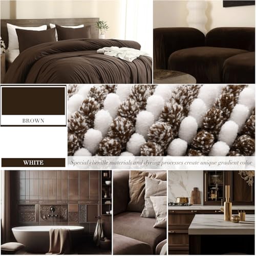 BSICPRO Bathroom Rugs Sets 3 Piece, Toilet Rugs U-Shaped Contour Bath Mat Set, Long Striped Absorbent Non Slip Chenille Shower Mat, Brown - color: Brown, size: 20"x47"+16"x24"+ U Shape 20"x24"