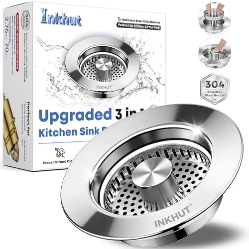 Upgraded 3 in 1 Kitchen Sink Drain Strainer - Stainless Steel Sink Stopper, Anti-Clogging Food Catcher Basket, Sink Bounce Core Drain Strainer Plug for US Standard 3 1/2 inch Drain (Mirror Silver) - color: Mirror Silver
