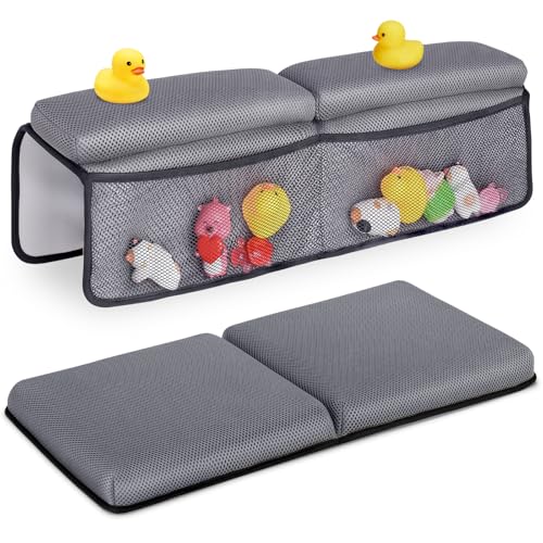 Baby Bath Kneeler and Elbow Rest Pad Set - Kneeler and Elbow Support with Memory Foam and Bath Toys Organizer - color: Deepgray