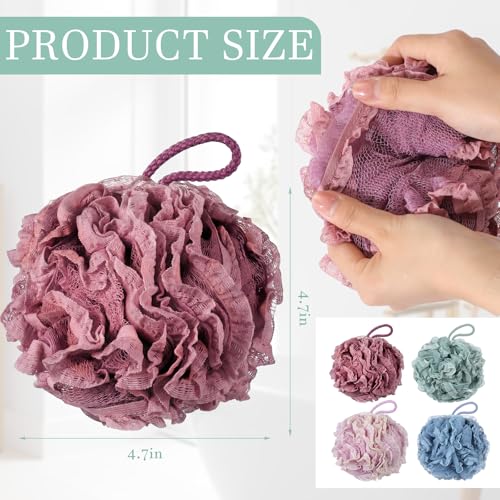 Sunnyray 4 Pack Loofah Bath Sponge Lace Mesh Set Large 60g Shower Poufs Body Scrubber Bath Loofah Ball Body Wash Sponge Exfoliating Scrubber Luffa Puff for Women Men Cleanse Skin Accessories (Classic) - color: Classic