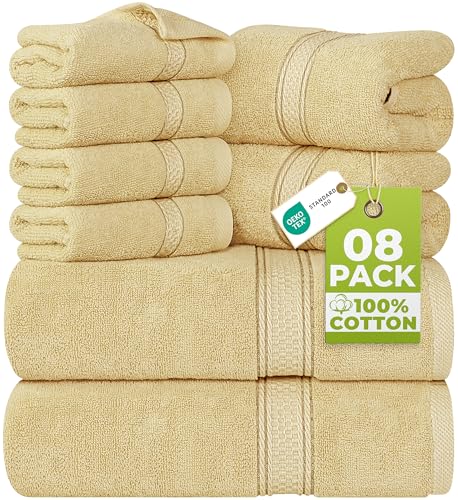 Utopia Towels 8-Piece Premium Towel Set, 2 Bath Towels, 2 Hand Towels, and 4 Wash Cloths, 600 GSM 100% Ring Spun Cotton Highly Absorbent Towels for Bathroom, Gym, Hotel, and Spa (Beige) - color: Beige, size: 8 Pieces Towel Set