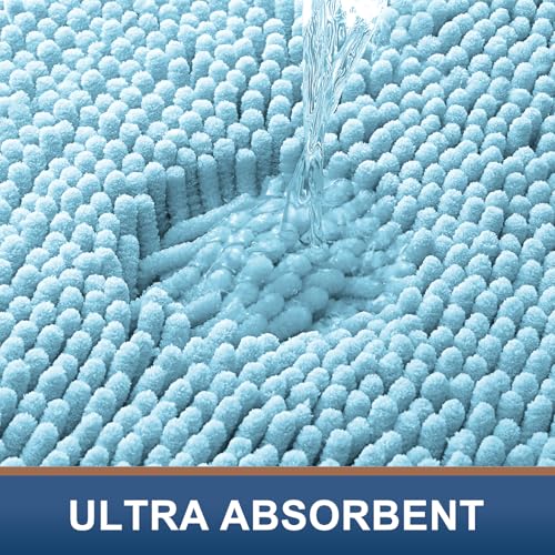 Smiry Luxury Chenille Toilet Rugs U-Shaped 20x20, Soft Absorbent Non-Slip Contour Bathroom Rugs for Toilet, Machine Washable Contoured Bath Mats, Sky Blue - color: Sky Blue, size: 20" X 20" Contour Rug