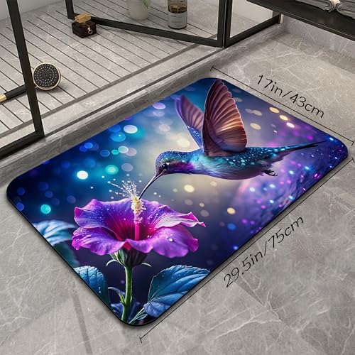 Hummingbird Fantasy Bath Mat, Water Absorbent Quick Dry Thin Bathroom Floor Mat, Rug for Bathroom Kitchen 17"x30" - color: Hummingbird Fantasy