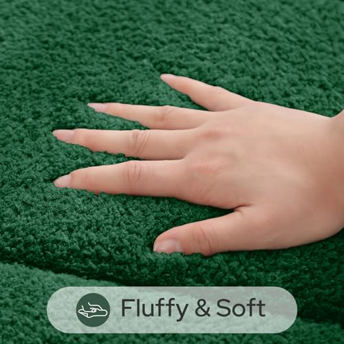HOMEIDEAS Bathroom Rugs Sets 2 Piece, Soft Bathroom Mats and Absorbent Microfiber Machine Washable Bath Mats for Shower Room, Bathtub, Kitchen (20" x 32" + 16" x 24", Dark Green) - color: Dark Green