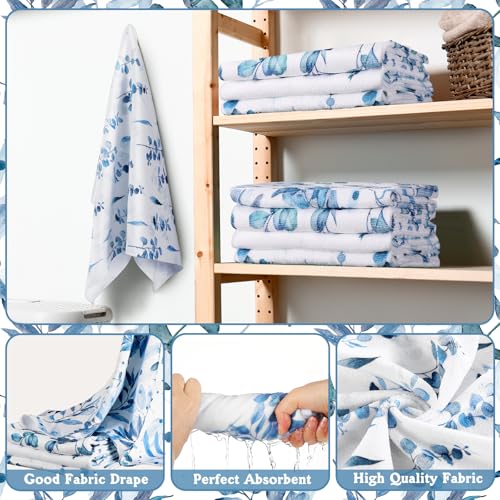 Tatuo 8 Pcs Blue Eucalyptus Shower Curtain Set Blue Eucalyptus Theme Bathroom Accessories Sets Decor Nautical Coastal Waterproof Shower Curtain with Towels Carpet Bath Mat Toilet Rugs and 12 Hooks - style: Blue Eucalyptus