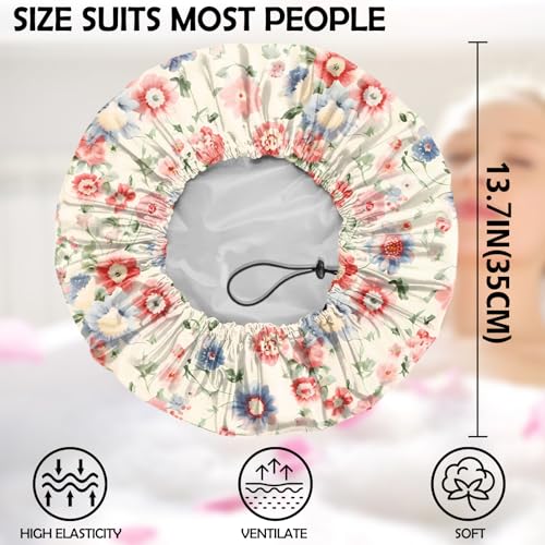 2 PCS Shower Cap Adjustable Reusable Double Waterproof Layer Elastic Hair Bath Cap Cute Aesthetic for Women Girls-Floral - color: I11-Floral