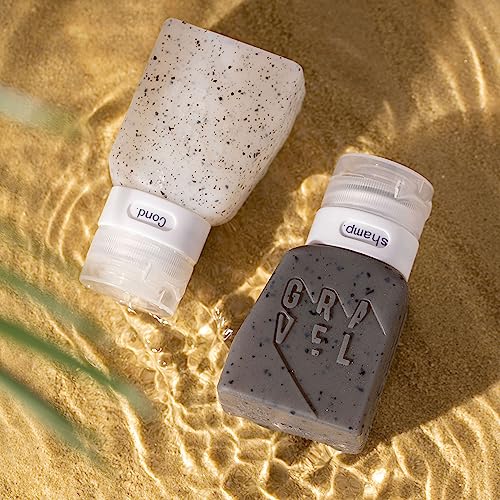 Gravel Silicone Travel Bottles for Toiletries 3oz (2-Pack) – Leakproof, BPA-Free, TSA Approved Travel Bottles with Label System for Shampoo, Conditioner, and Liquid Toiletries (Clear & Gray) - color: Clear Speckle & Gray Speckle