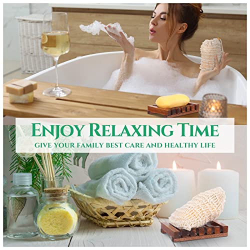 Mumufy 12 Pcs Wood Soap Dish and Exfoliating Bag Set 4.5 x 3.35 x 0.87 inches Self Draining Soap Saver Wood Tray for Bathroom Shower Travel(Brown,Bamboo) - color: Brown