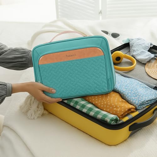 Travel Hanging Toiletry Bag for Women, with Jewelry Organizer Compartment, Medium Waterproof Hanging Makeup Accessories, Cosmetic Essentials, Toiletries Dopp Kit Set with Trolley Belt, Blue - color: Blue, size: Medium