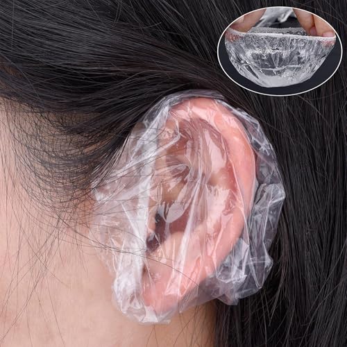 DJCIW 100 Pack Clear Disposable Ear Covers for Shower, Hair Dye, and Bathing, Waterproof Plastic Ear Protectors for Adults - color: 100pcs/pack