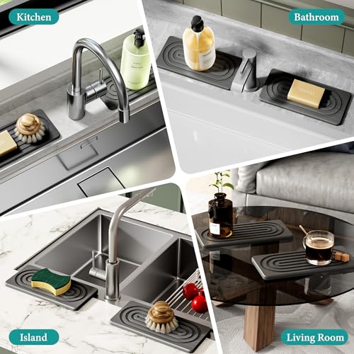 Water Absorbing Stone Tray, Quick Drying Diatomite Bathroom Tray Countertop, Stone Drying Mat for Kitchen Counter, Soap Dish Dispenser Vanity Organizer, Dark Grey-A-8.3" x 4" - color: 8.3" X 4"-dark Grey-a