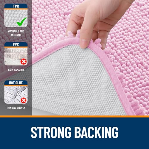 OLANLY Bathroom Rugs Sets 3 Piece, Soft Absorbent Chenille Bath Mats and U-Shaped Contour Toilet Rug, Quick Dry, Home Decor Accessories, Bath Mat Set for Bathroom (30"x20"+24"x16"+24"x20", Pink) - color: Pink, size: 30" X 20" + 24" X 16" + U24" X 20"