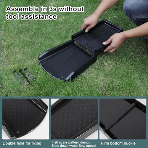 plusgutter Rain Gutter Downspout Splash Block, Gutter Downspout Extensions for Water Drainage, 24" Gutter Splash Guards Downspout Extender, Fixable Down spout Drain Trays with PE Nails(1 Pack, Black) - color: Black