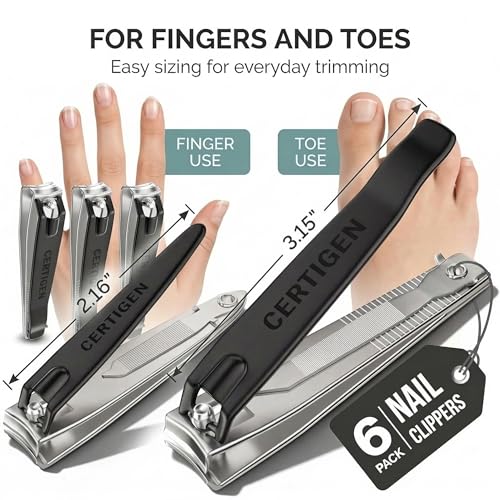 Nail Clippers Set 6 -Pack - Includes Toenail Clippers, Fingernail Clipper, and Finger Nail Clippers for Men and Women Adult, Toe Nail and Fingernail Clipper Kit