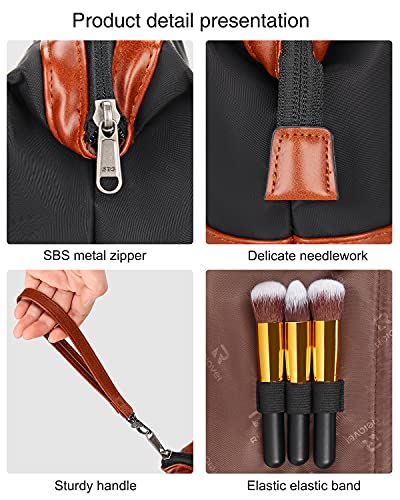 Relavel Travel Makeup Bag, Cosmetic Bag Makeup Organizer Bag Zipper Pouch for Purse Large Capacity Toiletry Bag Portable Waterproof Travel Accessories Skincare Make Up Bag, Brown - color: 03-Brown & Black, size: MEDIUM