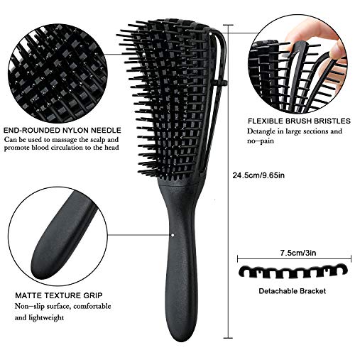 2 Pieces Detangling Brush for Afro America/African Hair Textured 3a to 4c Kinky Wavy/Curly/Coily/Wet/Dry/Oil/Thick/Long Hair, Knots Detangler Easy to Clean (Black) - color: Black