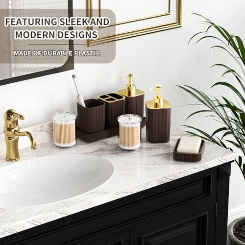 XLHOMO Bathroom Set - 26PC Bathroom Set with Shower Curtain and Rugs, Bathroom Accessory Set, Brown Bathroom Accessories Set, Trash Can & Soap Dispenser - style: Traditional