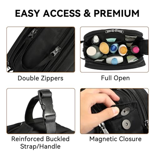 Voova Travel Toiletry Bag for Men Women, Hanging Dopp Kit Water Resistant Shaving Bag for Toiletries Accessories, Small Makeup Organizer Case for Traveling Essentials, Bathroom, Cosmetics, Black - color: Black