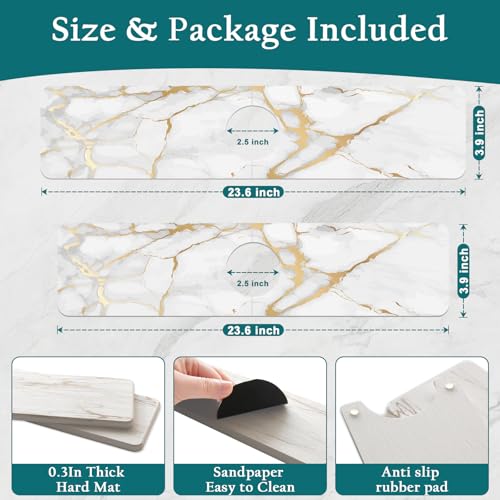 Mrcrypos Stone Faucet Mat for Kitchen Sink, 23.6" Fast Drying Sink Splash Guard White Marble Diatomite Mat Around Faucet Absorbent Stone Tray for Kitchen Bathroom Counter - size: 23.6" x 3.9"