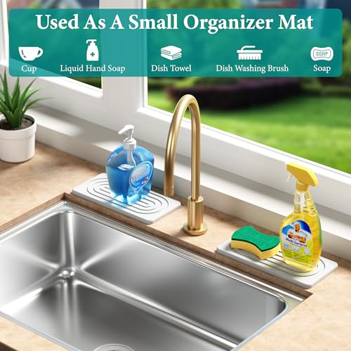 Water Absorbing Stone Tray, Quick Drying Diatomite Bathroom Tray Countertop, Stone Drying Mat for Kitchen Counter, Soap Dish Dispenser Vanity Organizer, White-A-8.3" x 4" - color: 8.3" X 4"-white-a